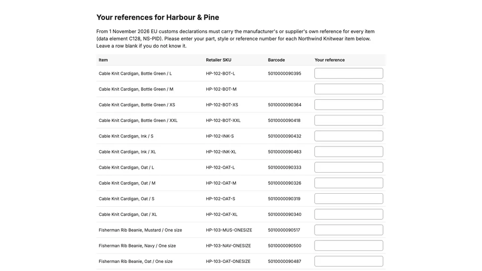 Pidwise: The form a supplier fills in